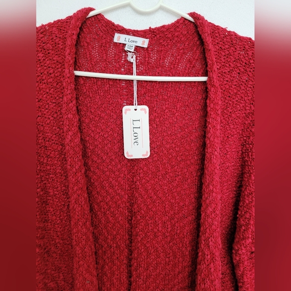 L Love Women's Fuzzy Open Front Knit Cardigan Dolman Sleeve Red Comfy Small - Picture 4 of 14